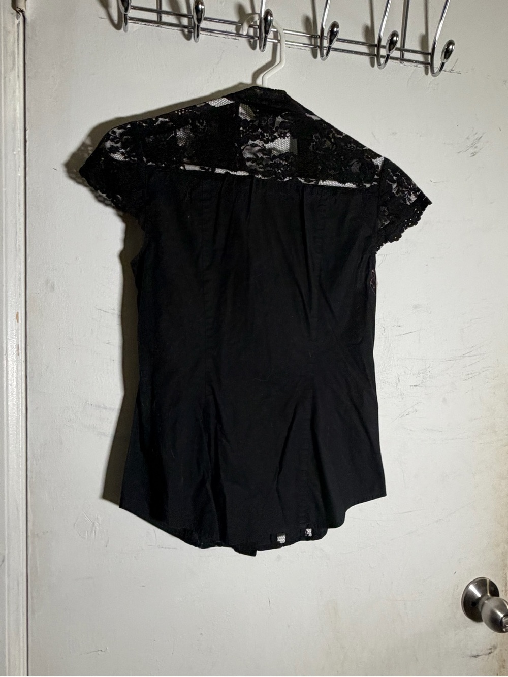Moda International Black Lace-Yoke Cap Sleeve Blouse